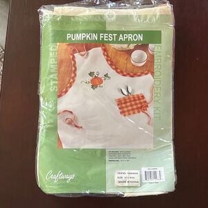 Fall embroidery kit. Pumpkin Fest Apron in Cream and Orange